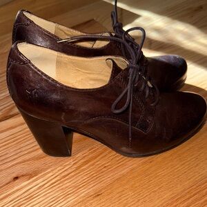 Frye Dark Brown Leather Heeled Lace-Up Shoes